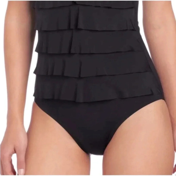 Kenneth Cole Ruffle-Licious Tiered Halter Neck Swimsuit size small black - Picture 5 of 16